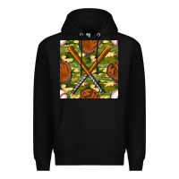 Black baseball bat and gloves with camouflage seamless pattern Premium Hoodie - BundleAndBundleShop