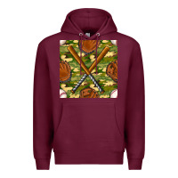 Burgundy baseball bat and gloves with camouflage seamless pattern Premium Hoodie - BundleAndBundleShop