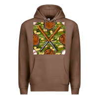Chestnut baseball bat and gloves with camouflage seamless pattern Premium Hoodie - BundleAndBundleShop