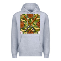 Heather Grey baseball bat and gloves with camouflage seamless pattern Premium Hoodie - BundleAndBundleShop