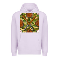 Lilac baseball bat and gloves with camouflage seamless pattern Premium Hoodie - BundleAndBundleShop