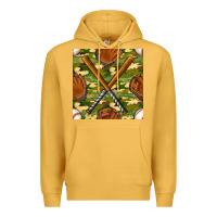 Mustard baseball bat and gloves with camouflage seamless pattern Premium Hoodie - BundleAndBundleShop