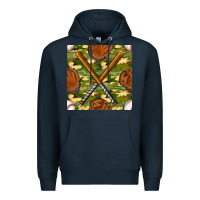 Navy baseball bat and gloves with camouflage seamless pattern Premium Hoodie - BundleAndBundleShop