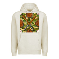 Oatmeal Heather baseball bat and gloves with camouflage seamless pattern Premium Hoodie - BundleAndBundleShop