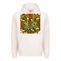 Pale Pink baseball bat and gloves with camouflage seamless pattern Premium Hoodie - BundleAndBundleShop