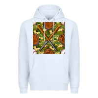 White baseball bat and gloves with camouflage seamless pattern Premium Hoodie - BundleAndBundleShop