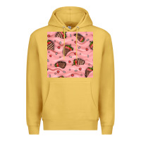Antique Gold valentines day strawberries in cream seamless pattern Premium Hoodie - BundleAndBundleShop