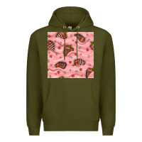 Army Green valentines day strawberries in cream seamless pattern Premium Hoodie - BundleAndBundleShop
