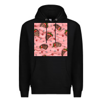 Black valentines day strawberries in cream seamless pattern Premium Hoodie - BundleAndBundleShop