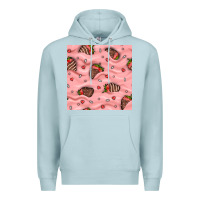 Blue Mist valentines day strawberries in cream seamless pattern Premium Hoodie - BundleAndBundleShop
