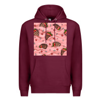 Burgundy valentines day strawberries in cream seamless pattern Premium Hoodie - BundleAndBundleShop