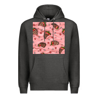 Charcoal Heather valentines day strawberries in cream seamless pattern Premium Hoodie - BundleAndBundleShop
