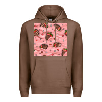Chestnut valentines day strawberries in cream seamless pattern Premium Hoodie - BundleAndBundleShop