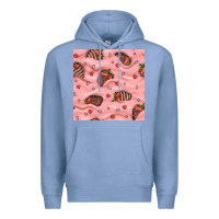 Colony Blue valentines day strawberries in cream seamless pattern Premium Hoodie - BundleAndBundleShop