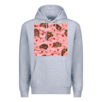 Heather Grey valentines day strawberries in cream seamless pattern Premium Hoodie - BundleAndBundleShop