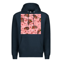 Navy valentines day strawberries in cream seamless pattern Premium Hoodie - BundleAndBundleShop