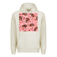 Oatmeal Heather valentines day strawberries in cream seamless pattern Premium Hoodie - BundleAndBundleShop