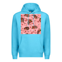 Ocean Blue valentines day strawberries in cream seamless pattern Premium Hoodie - BundleAndBundleShop