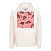 Pale Pink valentines day strawberries in cream seamless pattern Premium Hoodie - BundleAndBundleShop