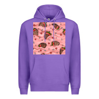 Purple valentines day strawberries in cream seamless pattern Premium Hoodie - BundleAndBundleShop