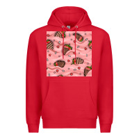Red valentines day strawberries in cream seamless pattern Premium Hoodie - BundleAndBundleShop