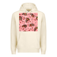 Tofu valentines day strawberries in cream seamless pattern Premium Hoodie - BundleAndBundleShop