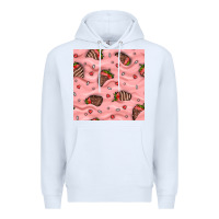White valentines day strawberries in cream seamless pattern Premium Hoodie - BundleAndBundleShop