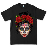 Black mexican sugar skull messy bun woman Premium Tee - LillyAllenDesigns