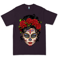 Plum mexican sugar skull messy bun woman Premium Tee - LillyAllenDesigns