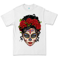 White mexican sugar skull messy bun woman Premium Tee - LillyAllenDesigns