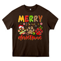 Chocolate Brown merry christmas paws Heavy Core Tee - MaliasSmallBusiness