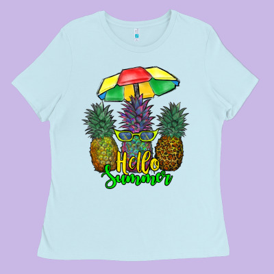 Hello Summer Pineapples Ladies Tee Designed By Ranaportraitstore