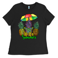Black hello summer pineapples Ladies Tee - RanaPortraitStore