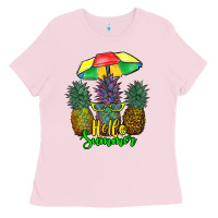 Bubblegum Pink hello summer pineapples Ladies Tee - RanaPortraitStore