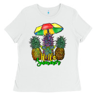 White hello summer pineapples Ladies Tee - RanaPortraitStore