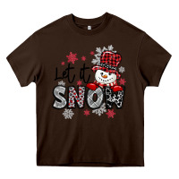 Chocolate Brown let it snow sowman snowflake Heavy Core Tee - MaliasSmallBusiness