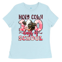 Baby Blue holy cow 100 days of school Ladies Tee - LillyAllenDesigns