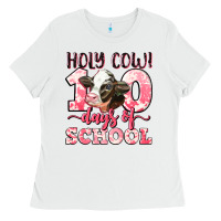 White holy cow 100 days of school Ladies Tee - LillyAllenDesigns