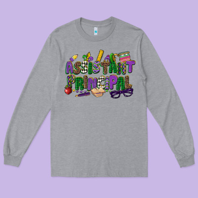 Assistant Principal Mardi Gras Long Sleeve Tee Designed By Cowgirlartshop