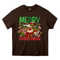 Chocolate Brown merry christmas deer Heavy Core Tee - MaliasSmallBusiness