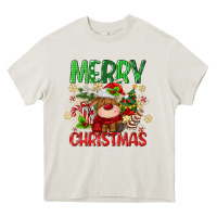 Cream merry christmas deer Heavy Core Tee - MaliasSmallBusiness
