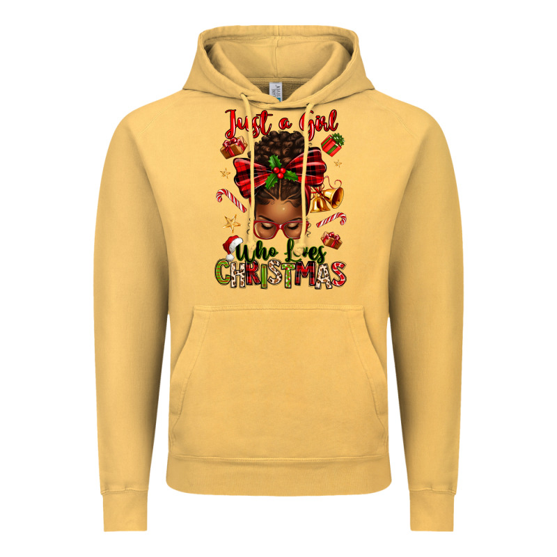 Just A Girl Who Loves Christmas Afro Messy Bun Vintage Hoodie by texasbilliewilder | Teevron