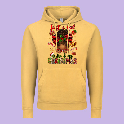 Just A Girl Who Loves Christmas Afro Messy Bun Vintage Hoodie Designed By Texasbilliewilder