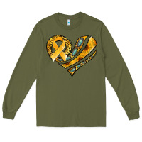 Army Green childhood cancer awareness heart Long Sleeve Tee - Jasminsmagicworld