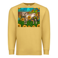 Antique Gold Western Charolais Bull With Sunflowers Premium Sweatshirt - LillyAllenDesigns