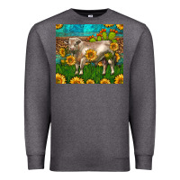 Charcoal Heather Western Charolais Bull With Sunflowers Premium Sweatshirt - LillyAllenDesigns
