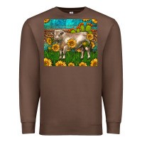 Chestnut Western Charolais Bull With Sunflowers Premium Sweatshirt - LillyAllenDesigns
