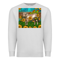 Dove Grey Western Charolais Bull With Sunflowers Premium Sweatshirt - LillyAllenDesigns