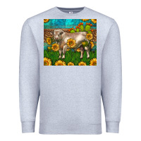 Heather Grey Western Charolais Bull With Sunflowers Premium Sweatshirt - LillyAllenDesigns
