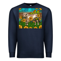 Navy Western Charolais Bull With Sunflowers Premium Sweatshirt - LillyAllenDesigns